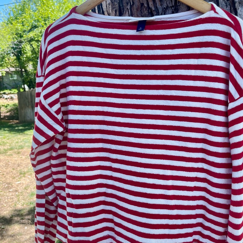 Red and White Striped Long Sleeve Terrycloth Top Size M